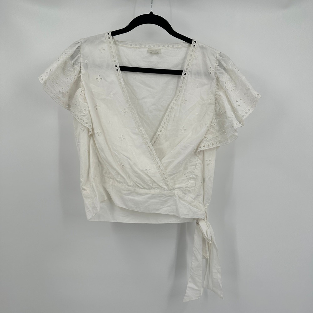 Women Cottagecore Eyelet Top Size L Wrap Coquette Feminine Festival Summer White